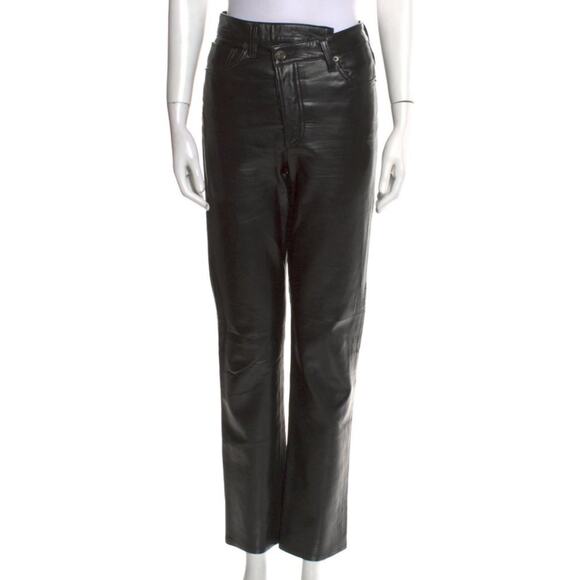 Agolde Criss Cross Straight Black Soft Recycled Leather Pants 25 $378 - Picture 5 of 12